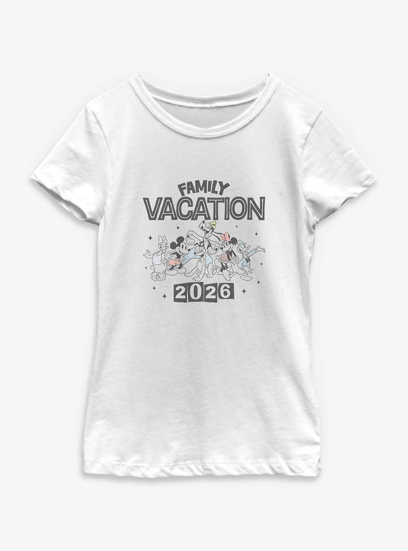 Disney Mickey Mouse & Friends Family Vacation 2026 Stars Youth Girls T-Shirt