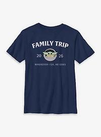 Star Wars The Mandalorian Family Trip 2026 Wherever I Go He Goes Grogu Youth T-Shirt