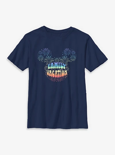 Disney Mickey Mouse Head Family Vaction Fireworks Youth T-Shirt