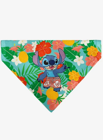 Disney Lilo and Stitch Stitch Hang Loose Pose Floral Collage Slip On Collar Pet Bandana - Bandana Only