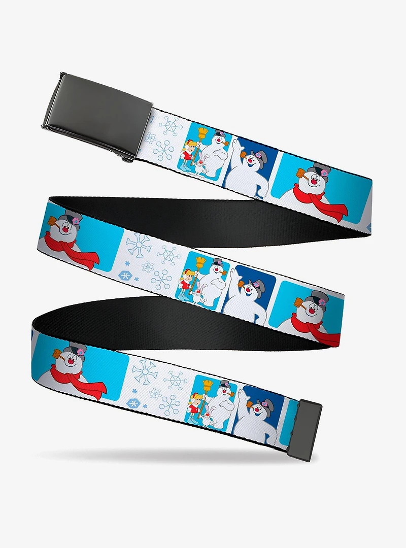 Frosty the Snowman Pose Blocks and Snowflakes Clamp Buckle Belt