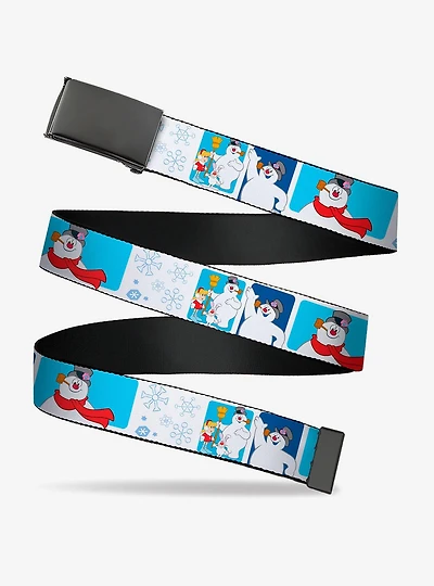 Frosty the Snowman Pose Blocks and Snowflakes Clamp Buckle Belt
