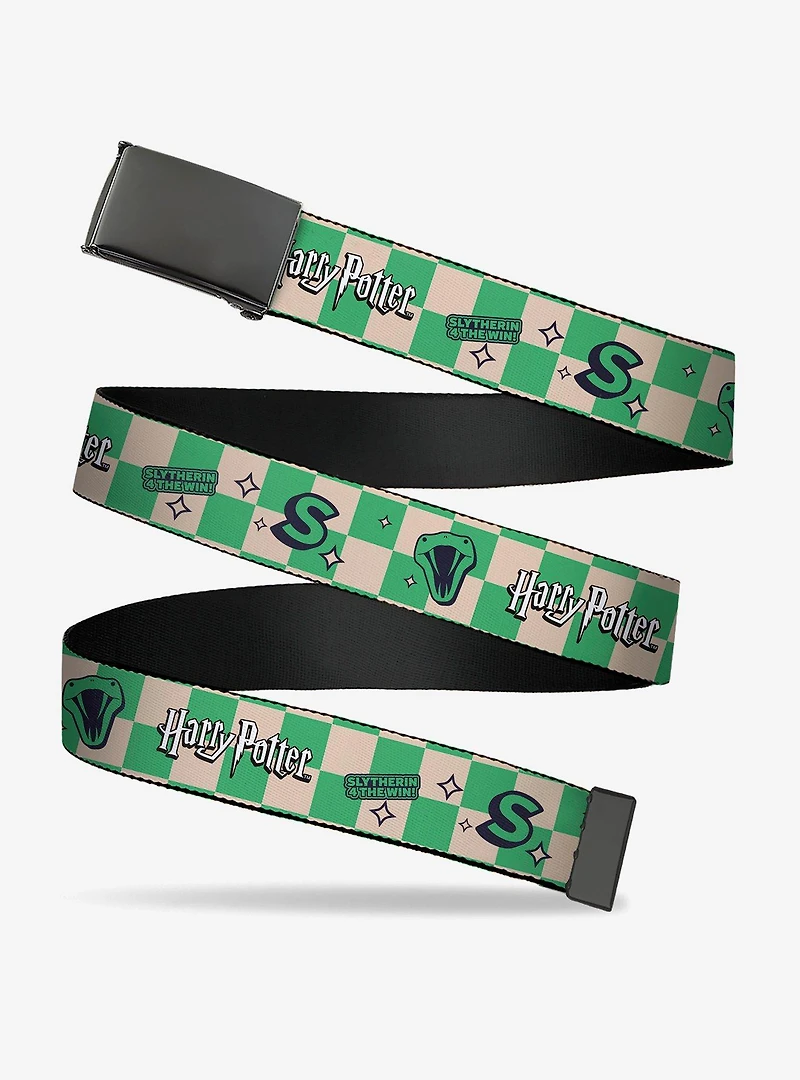 Harry Potter Slytherin Icons Checker Cream Mint Clamp Buckle Belt