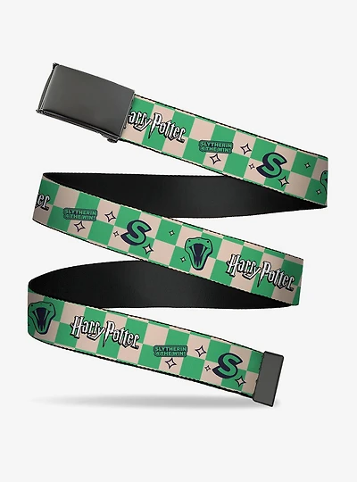 Harry Potter Slytherin Icons Checker Cream Mint Clamp Buckle Belt