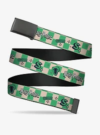 Harry Potter Slytherin Icons Checker Cream Mint Clamp Buckle Belt