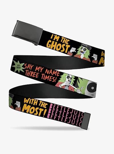 Beetlejuice Cartoon Quotes and Scene Black Multi Clamp Buckle Belt