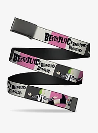 Beetlejuice Pose and Sandworm Stripe White Clamp Buckle Belt