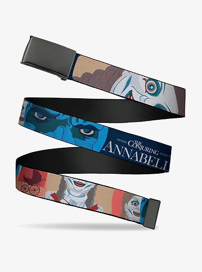 Annabelle Pop Art Scenes and Title Logo Multi Clamp Buckle Belt