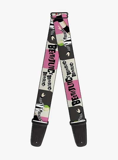 Beetlejuice Pose and Sandworm Stripe White Guitar Strap
