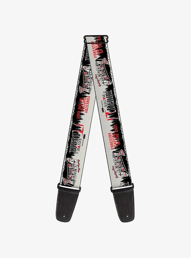 IT Welcome To Derry Icons and Forest Scenery White Guitar Strap