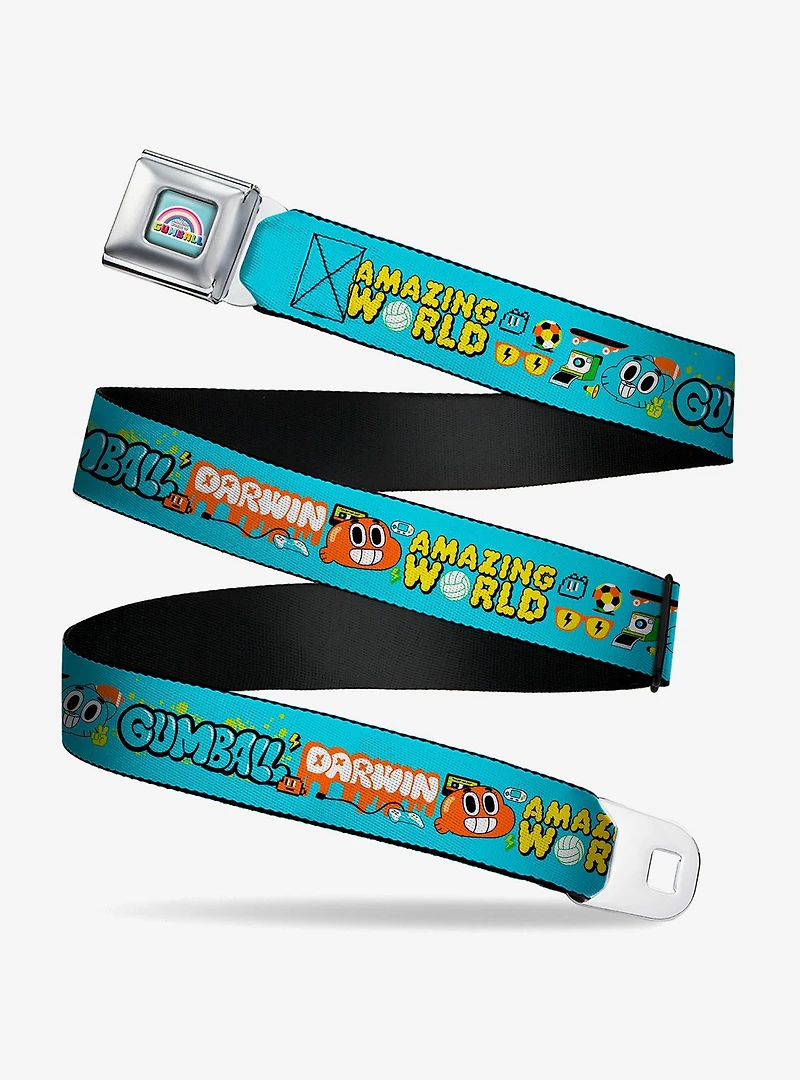 The Amazing World Gumball and Darwin Icons Blue Seatbelt Buckle Belt