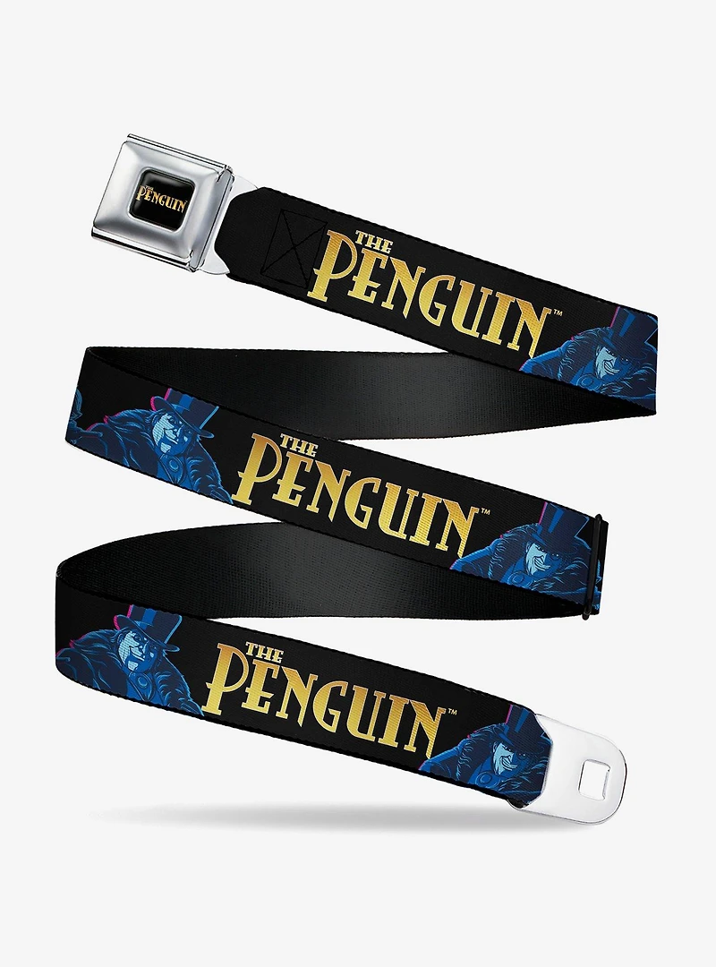 DC Comics Batman Villain the Penguin Poses and Title Logo Youth Seatbelt Buckle Belt