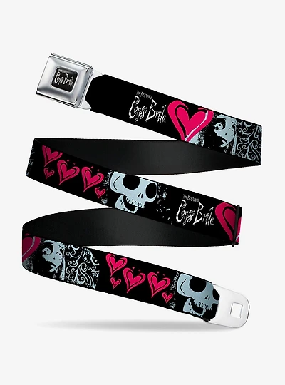 Corpse Bride Emily Hearts and Skull Youth Seatbelt Buckle Belt