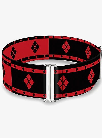 DC Comics Harley Quinn Diamonds Stripe Split Red Black Cinch Belt