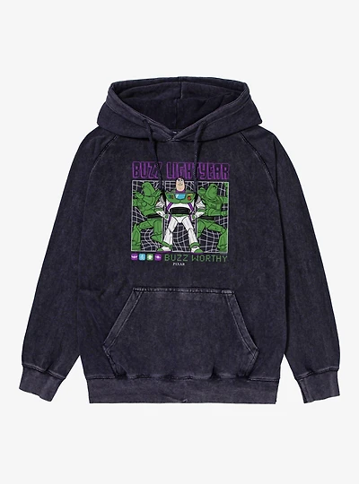 Disney Pixar Toy Story 5 Buzz Worthy Lightyear Panels Vintage Mineral Washed Hoodie
