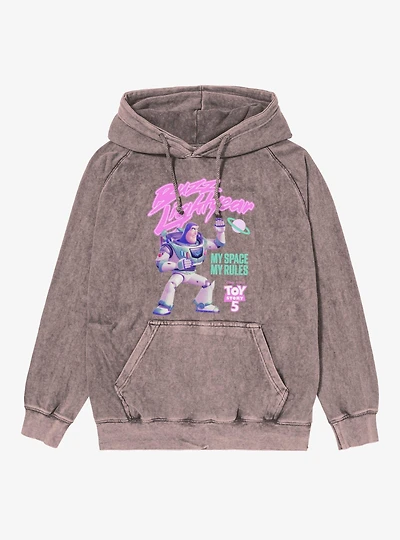 Disney Pixar Toy Story 5 Buzz Lightyear My Space Rules Vintage Mineral Washed Hoodie