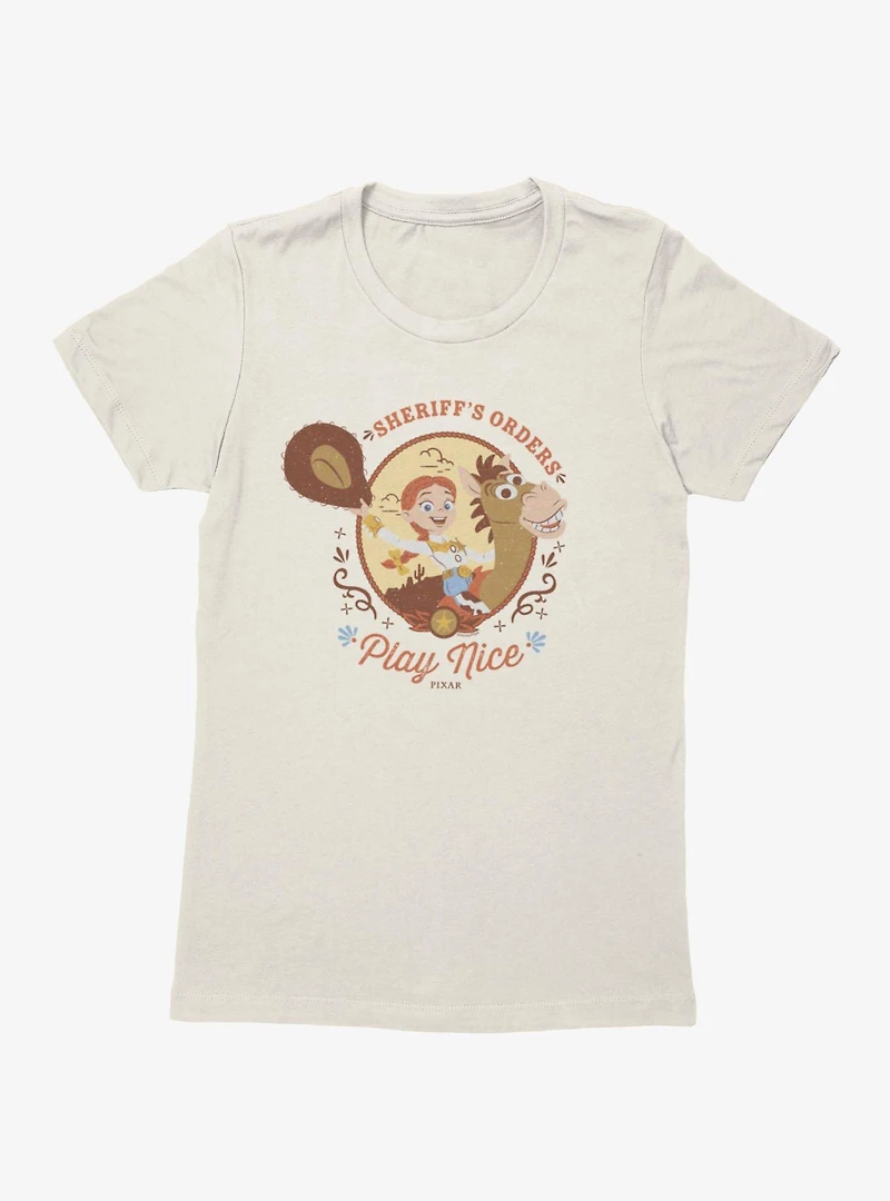 Disney Pixar Toy Story 5 Jessie Sheriff's Orders Play Nice Womens T-Shirt