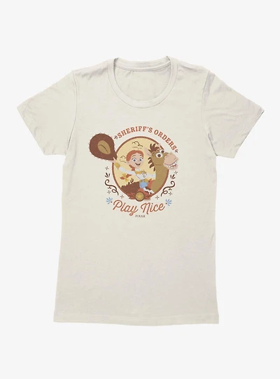 Disney Pixar Toy Story 5 Jessie Sheriff's Orders Play Nice Womens T-Shirt