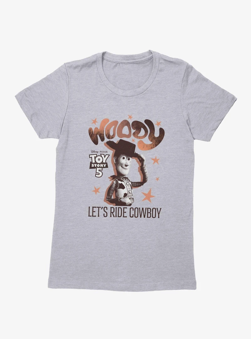 Disney Pixar Toy Story 5 Woody Lets Ride Cowboy Stars Womens T-Shirt