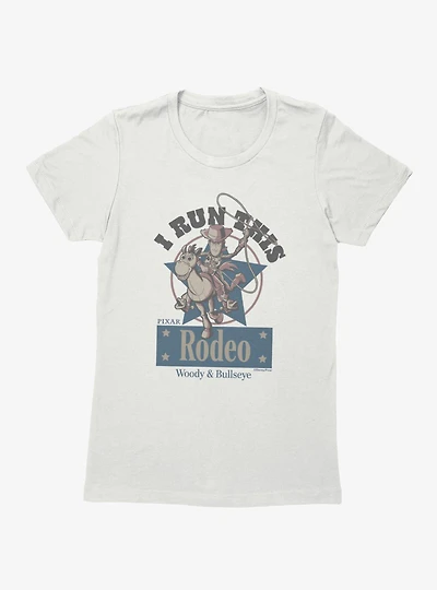 Disney Pixar Toy Story I Run This Rodeo Woody Bullseye Womens T-Shirt