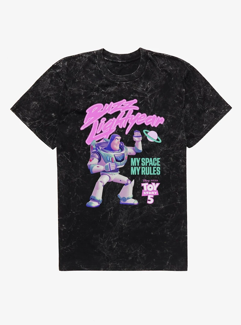 Disney Pixar Toy Story 5 Buzz Lightyear My Space Rules Mineral Wash T-Shirt