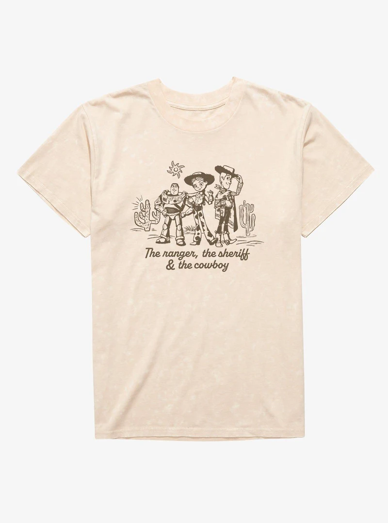 Disney Pixar Toy Story 5 The Ranger, Sherrif & Cowboy Buzz Jessie Woody Mineral Wash T-Shirt