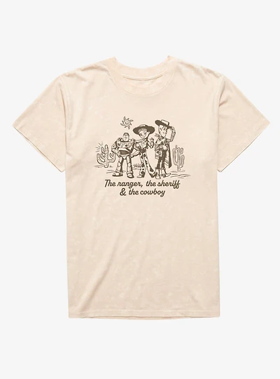 Disney Pixar Toy Story 5 The Ranger, Sherrif & Cowboy Buzz Jessie Woody Mineral Wash T-Shirt