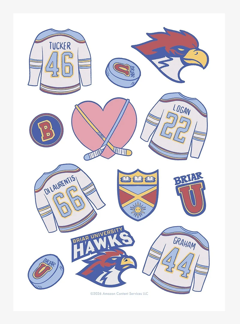 Off Campus Briar University Hawks Hockey Sticker Sheet