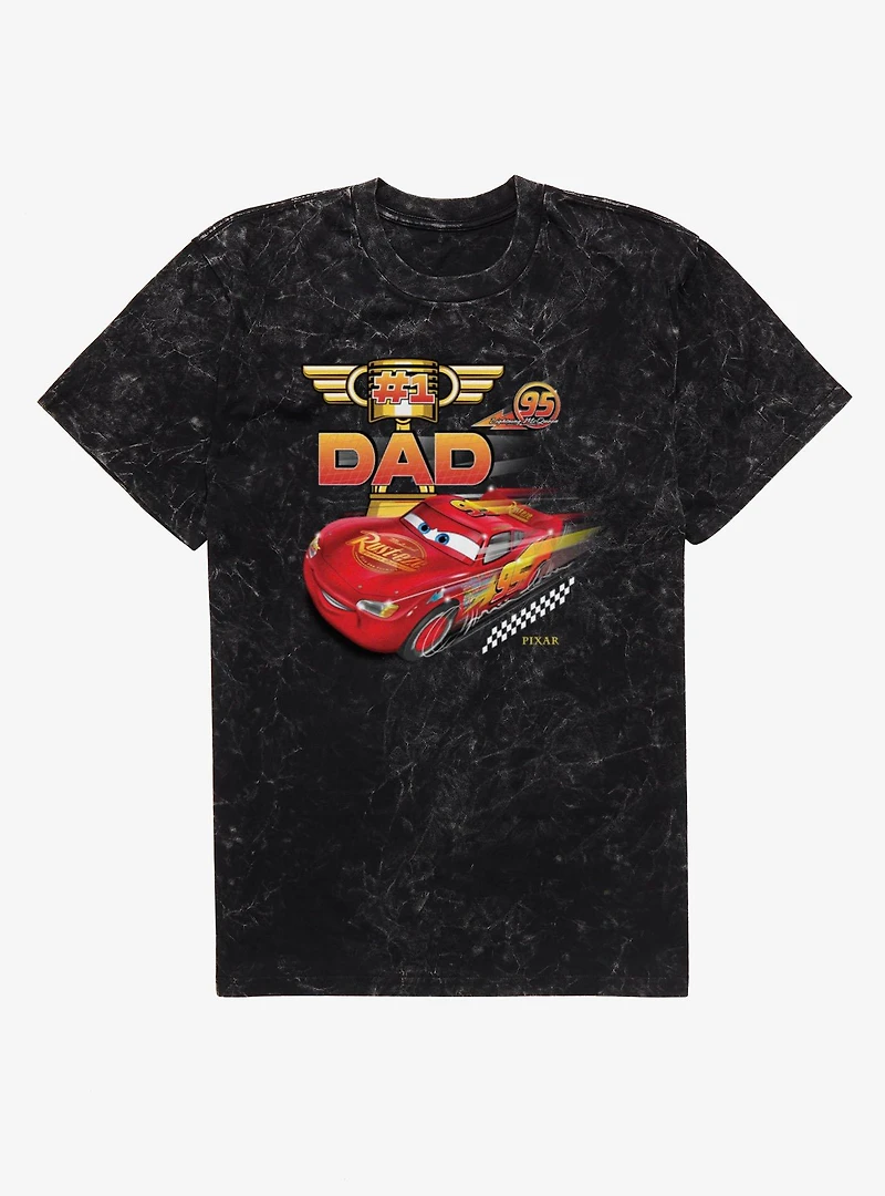 Disney Pixar Cars Number 1 Dad With McQueen Mineral Wash T-Shirt