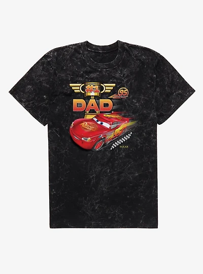 Disney Pixar Cars Number 1 Dad With McQueen Mineral Wash T-Shirt