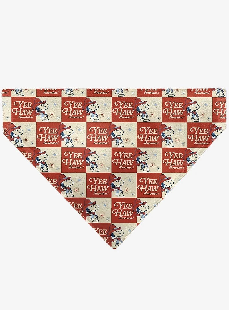Peanuts Snoopy Yee Haw America Checker Slip On Collar Pet Bandana - Bandana Only