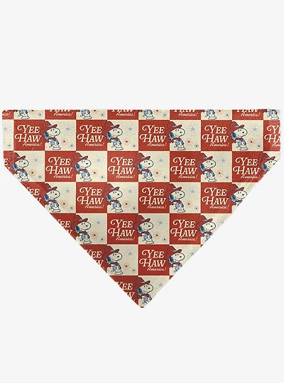 Peanuts Snoopy Yee Haw America Checker Slip On Collar Pet Bandana - Bandana Only