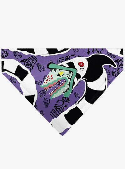 Beetlejuice Sandworm Pose and Skulls Icon Purple Black Slip On Collar Pet Bandana - Bandana Only
