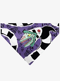 Beetlejuice Sandworm Pose and Skulls Icon Purple Black Slip On Collar Pet Bandana - Bandana Only
