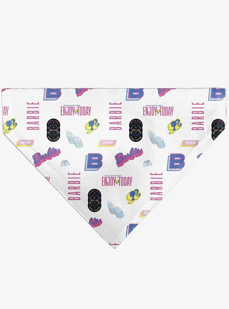 Barbie Enjoy Today Text and Icons Collage Slip On Collar Pet Bandana - Bandana Only