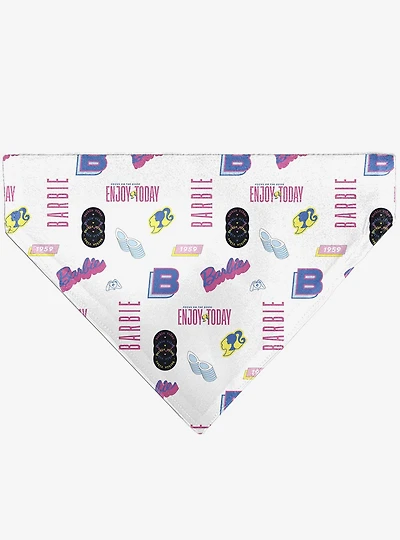 Barbie Enjoy Today Text and Icons Collage Slip On Collar Pet Bandana - Bandana Only