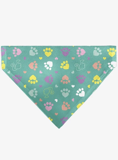 Barbie Paw Print Icons and Script Multi Pastel Slip On Collar Pet Bandana - Bandana Only