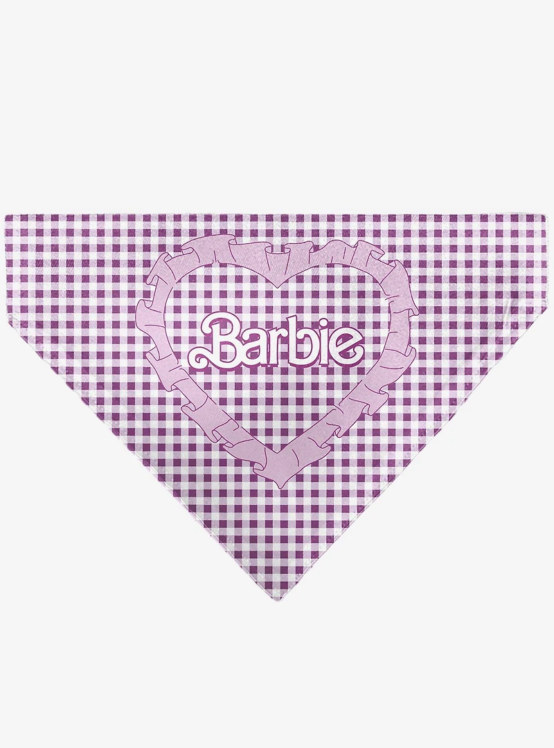 Barbie Heart Text Logo Plaid Slip On Collar Pet Bandana - Bandana Only