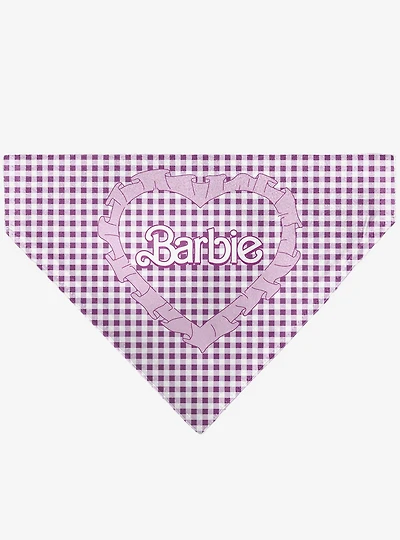 Barbie Heart Text Logo Plaid Slip On Collar Pet Bandana - Bandana Only