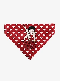 Betty Boop Seated Leg Kick Pose and Text Hearts White Slip On Collar Pet Bandana - Bandana Only