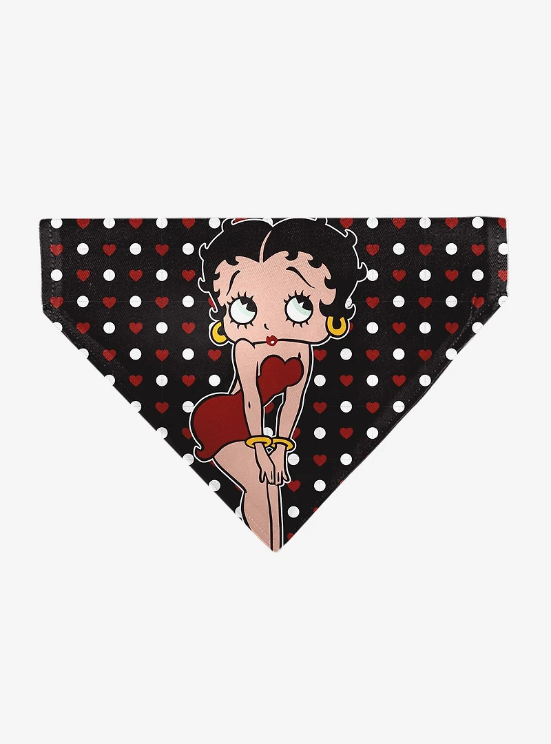 Betty Boop Hands On Knees Pose Heart Polka Dot Black Slip On Collar Pet Bandana - Bandana Only