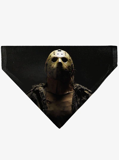 Friday The 13th Jason Pose and Title Black Slip On Collar Pet Bandana - Bandana Only
