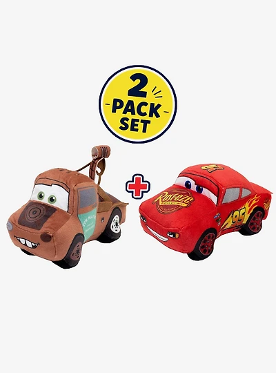 Disney Pixar Cars Lightning McQueen Tow Mater Dog Toy Squeaky Plush 2-Piece Set