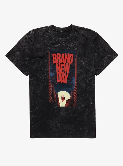 Marvel Spider-Man Brand New Day Spider Web Up The Night Mineral Wash T-Shirt