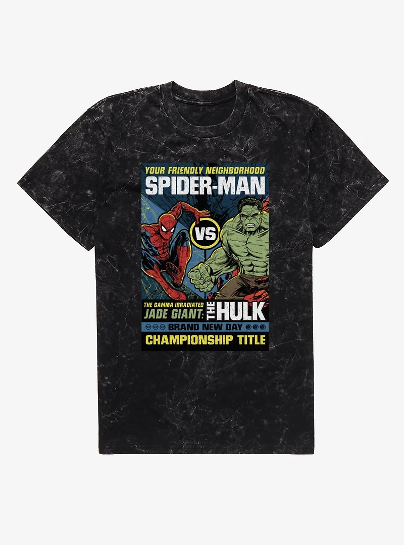 Marvel Spider-Man Brand New Day Vs The Hulk Championship Title Mineral Wash T-Shirt