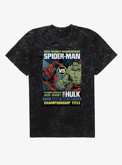 Marvel Spider-Man Brand New Day Vs The Hulk Championship Title Mineral Wash T-Shirt