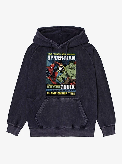 Marvel Spider-Man Brand New Day Vs The Hulk Championship Title Vintage Mineral Washed Hoodie