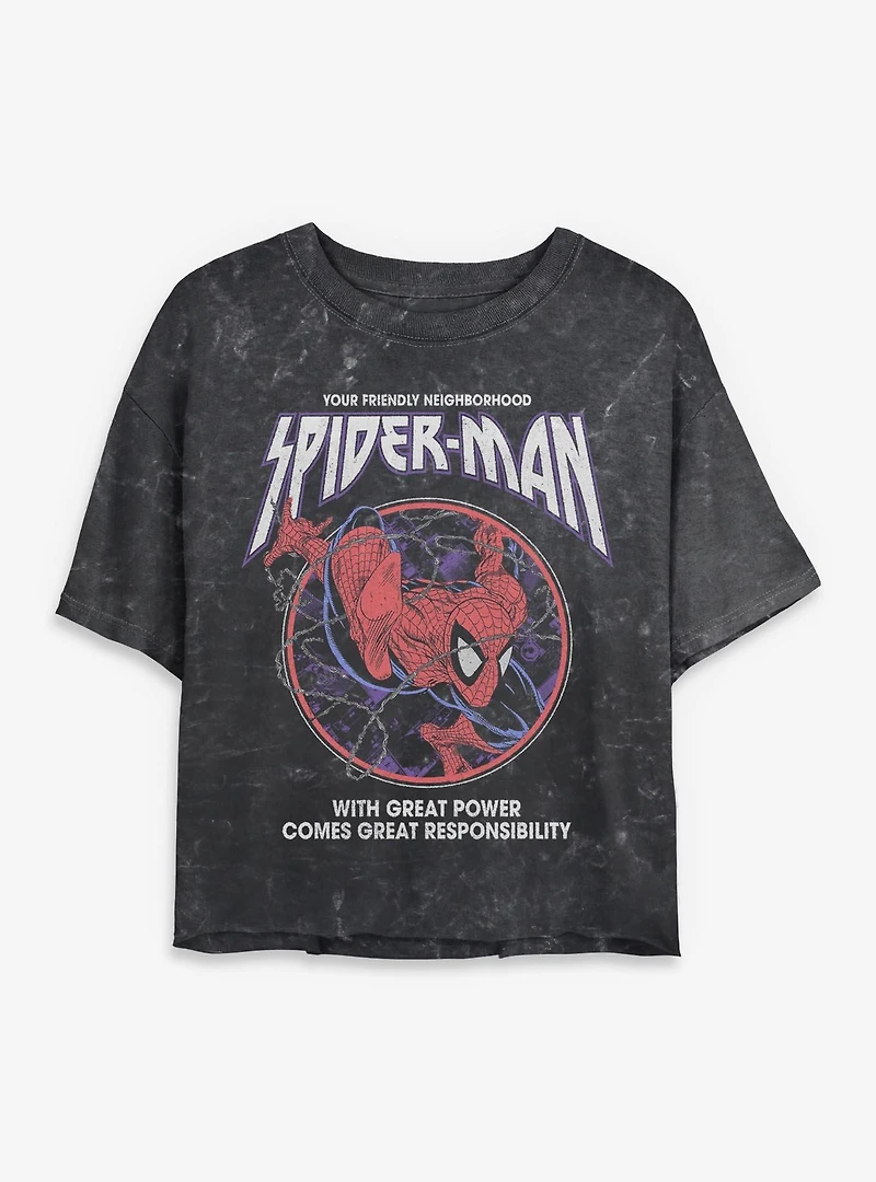 Marvel Venom Great Power Responsibility Mineral Wash Womens Crop T-Shirt Box Lunch Exclusives