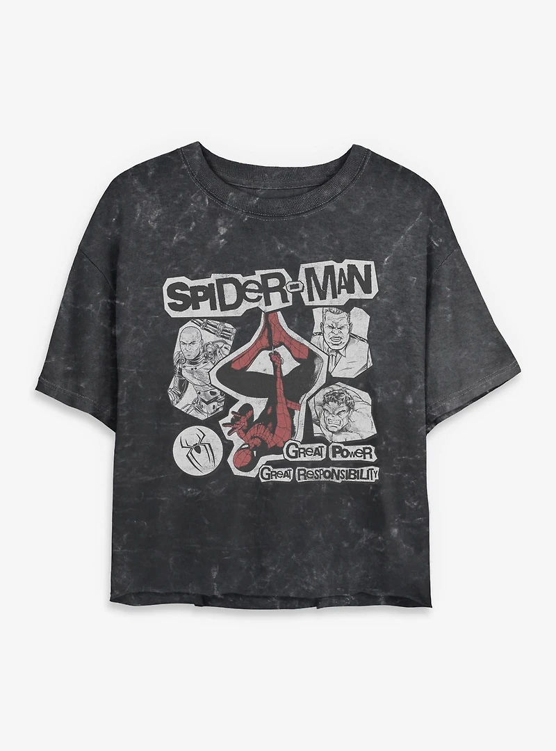 Marvel Spider-Man: Brand New Day Great Power Responsibility Mineral Wash Womens Crop T-Shirt Box Lunch Exclusives