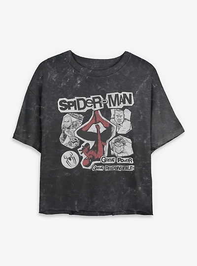 Marvel Spider-Man: Brand New Day Great Power Responsibility Mineral Wash Womens Crop T-Shirt Box Lunch Exclusives